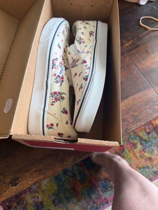 Vans Shoes - Vans Slip-On Floral Canvas Sneakers - Cream with Pink and Green Accents